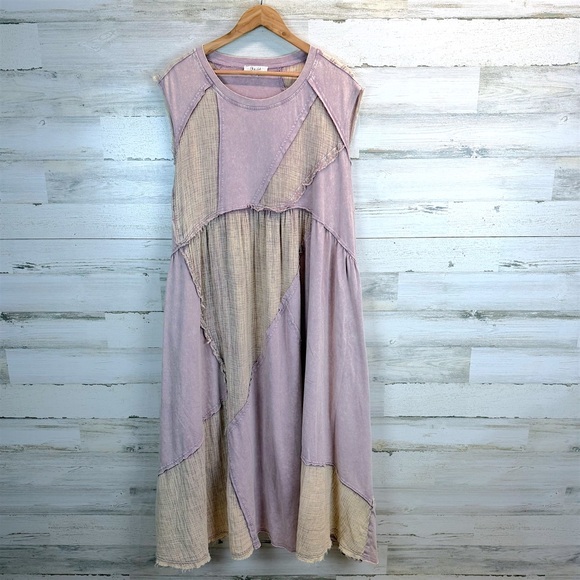 Oli & Hali Boho Oversized Patchwork Cotton Dress Raw Seam Lagenlook L - Picture 2 of 13